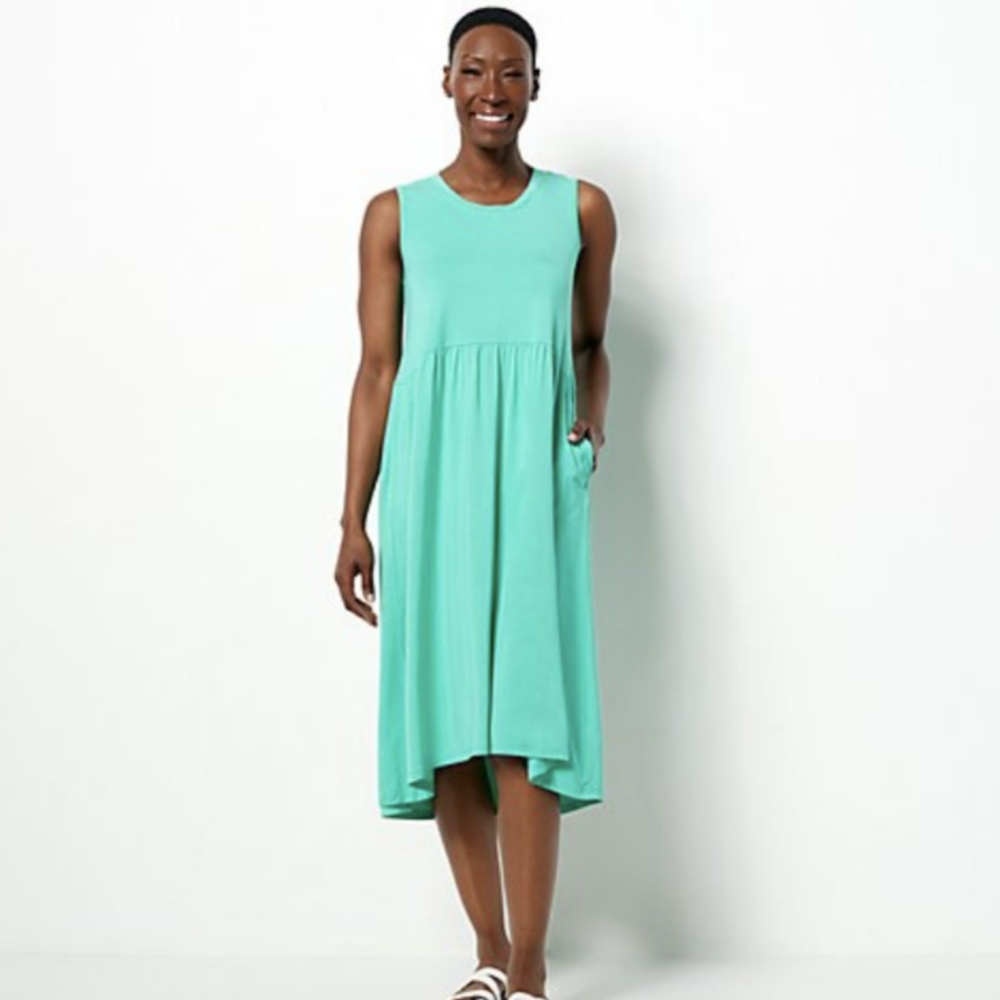 LOGO New Caribbean Sea Aqua Green Blue Midi dress with pockets 4X 4XP